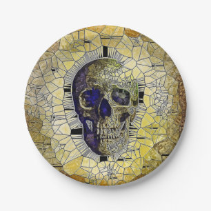Abstract Gothic Stained Glass Skull Paper Plate