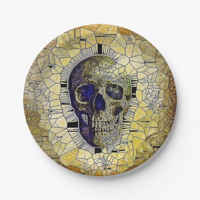 Abstract Gothic Stained Glass Skull Paper Plate (Front)