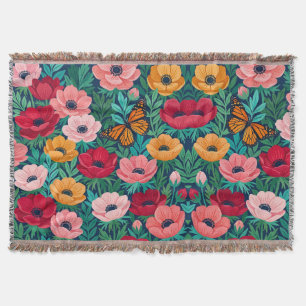 Abstract Gouache Anemones Butterfly Blankets