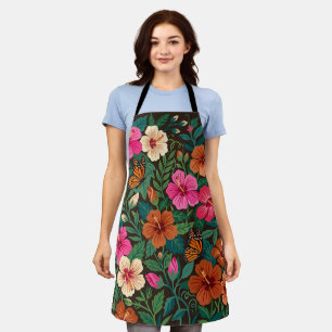 Abstract Gouache Hibiscus Butterflies Apron