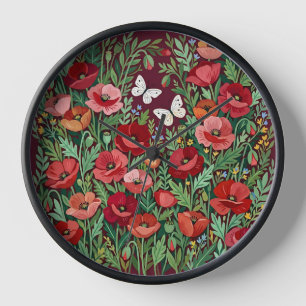 Abstract Gouache Poppies Butterflies Art Clocks