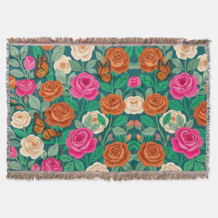 Abstract Gouache Roses Butterfly Garden Blankets