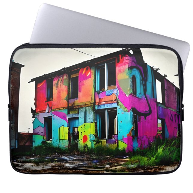 Abstract Graffiti Abandoned Urban Building   Laptop Sleeve (Front)