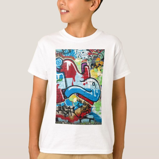Abstract Graffiti on the Textured Brick Wall T-Shirt (Front)