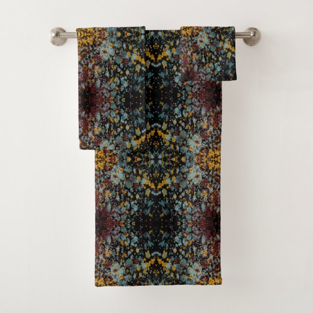 Abstract Graffiti Splatter Painting Art On Black Bath Towel Set (Insitu)