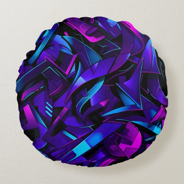 Abstract Graffiti Street Swirl Round Cushion (Front)