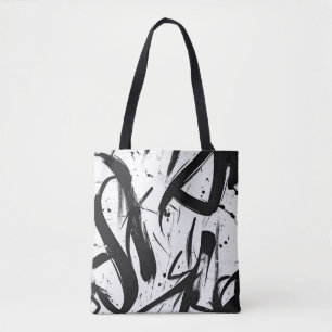 Abstract Graffiti Tote Bag – Bold Black & White 