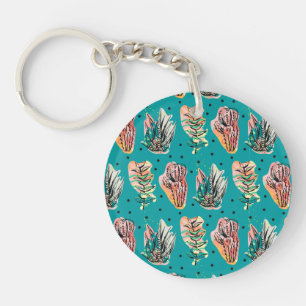 Abstract Graphic Cactus Succulent Pattern Key Ring