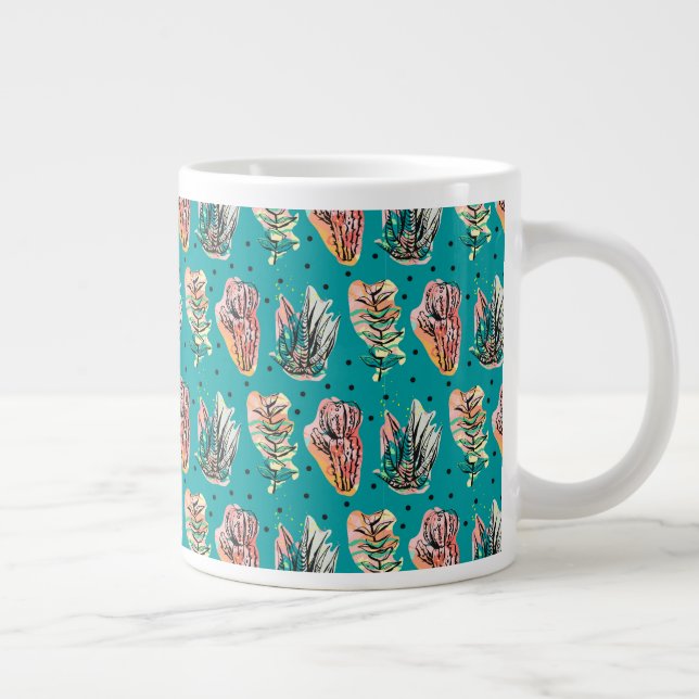 Abstract Graphic Cactus Succulent Pattern Large Coffee Mug (Right)