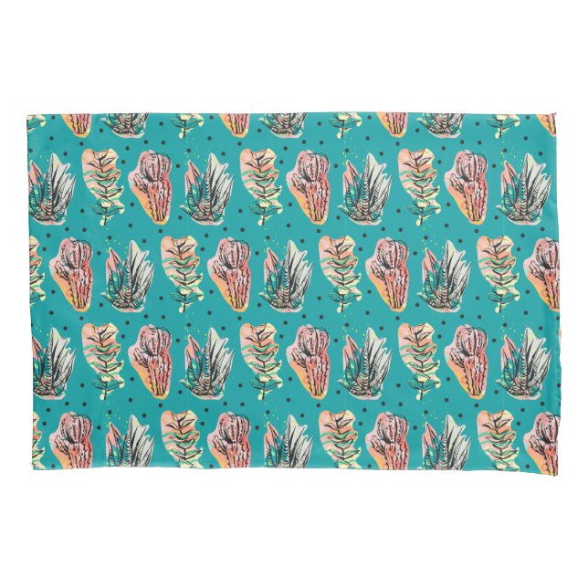 Abstract Graphic Cactus Succulent Pattern Pillowcase (Front-Left)