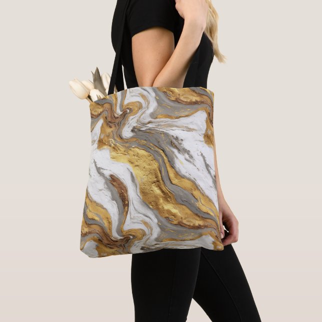 Abstract Gray Marble Texture with Flowing Gold Tote Bag (Close Up)