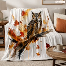Abstract Great Horned Owl Autumn Leaves Decor