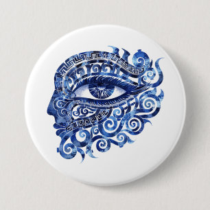 Abstract Greek Evil Eye With Greek Key 7.5 Cm Round Badge