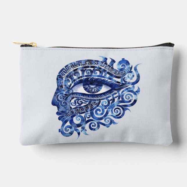 Abstract Greek Evil Eye With Greek Key Accessory Pouch (Front)