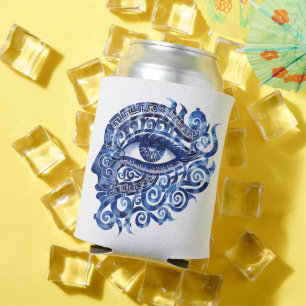 Abstract Greek Evil Eye With Greek Key Can Cooler