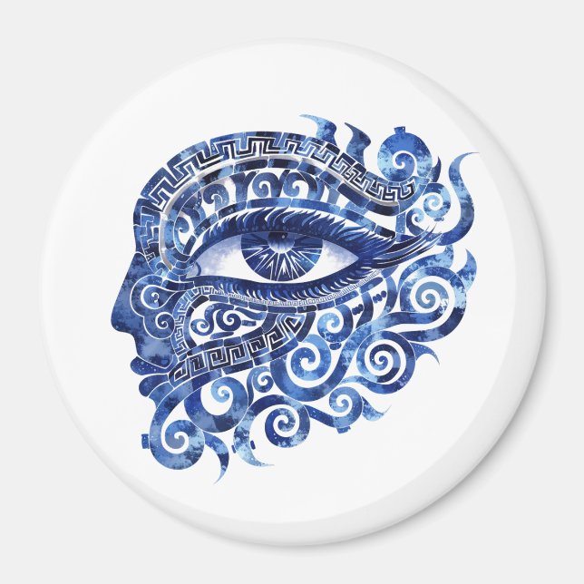 Abstract Greek Evil Eye With Greek Key Magnet (Front)
