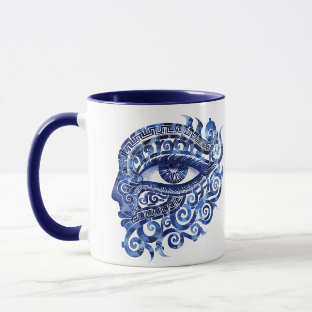 Abstract Greek Evil Eye With Greek Key Mug (Left)