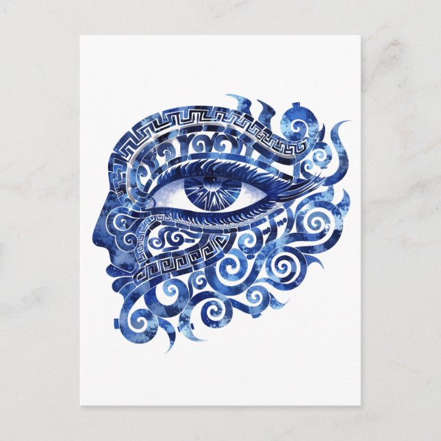Abstract Greek Evil Eye With Greek Key Postcard (Front)
