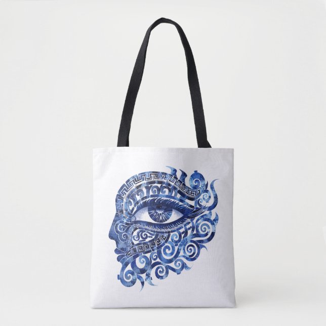 Abstract Greek Evil Eye With Greek Key Tote Bag (Front)