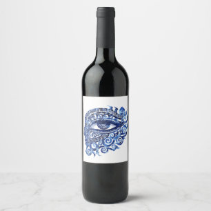 Abstract Greek Evil Eye With Greek Key Wine Label