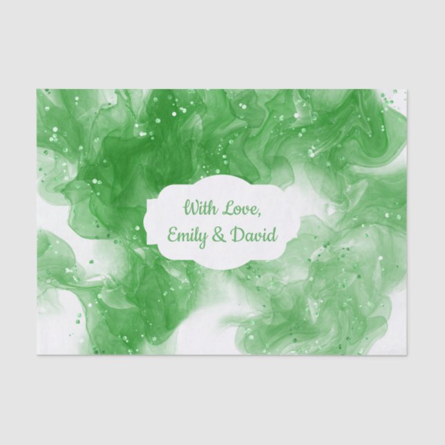 Abstract Green Alcohol Ink art Personalised Tissue Paper (Front)