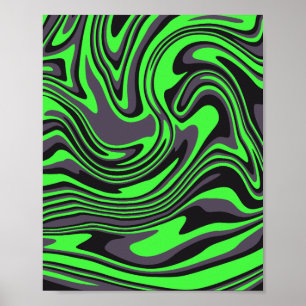 Abstract Green and Black Swirling Art Poster