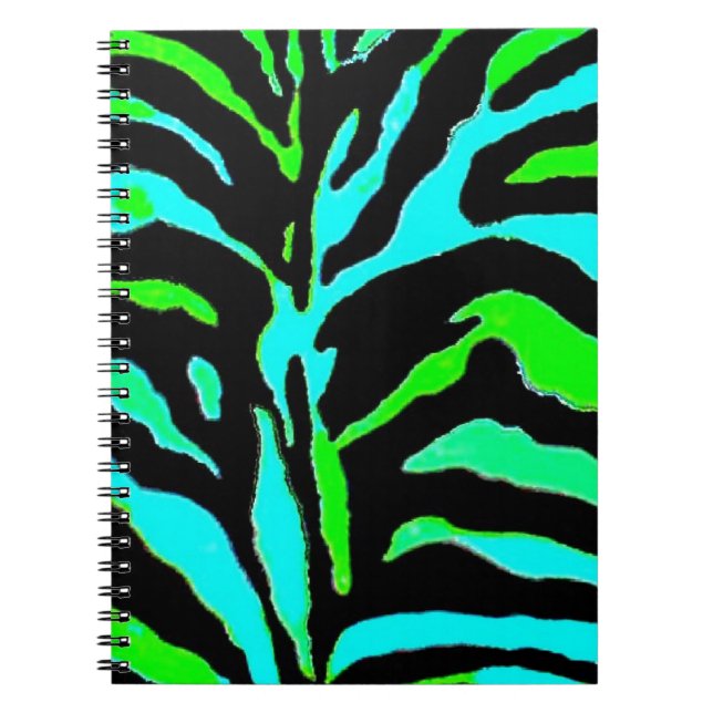 Abstract Green and Blue Zebra Print 2 Spiral Notebook (Front)