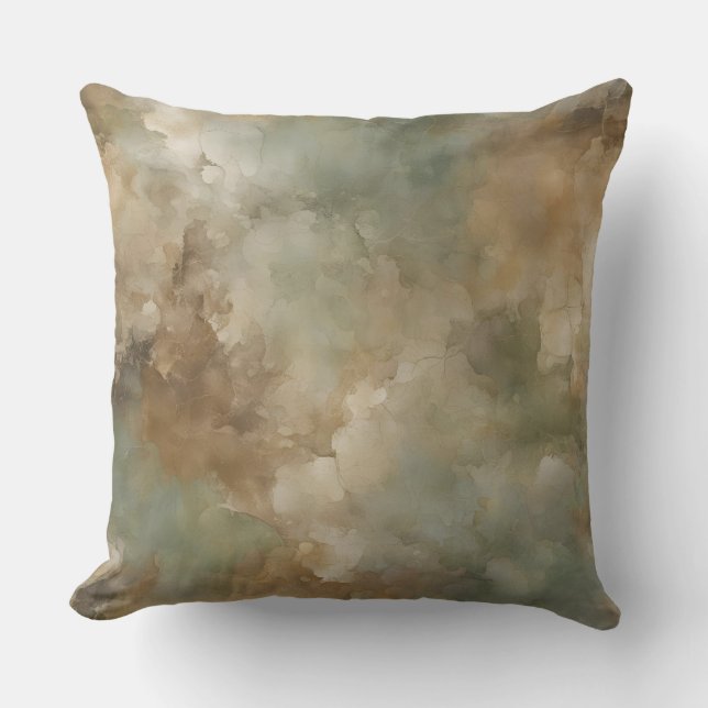 Abstract Green and Brown Marbled Watercolor Print Cushion (Front)