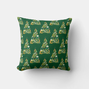 Abstract green and gold Christmas tree pattern Cushion