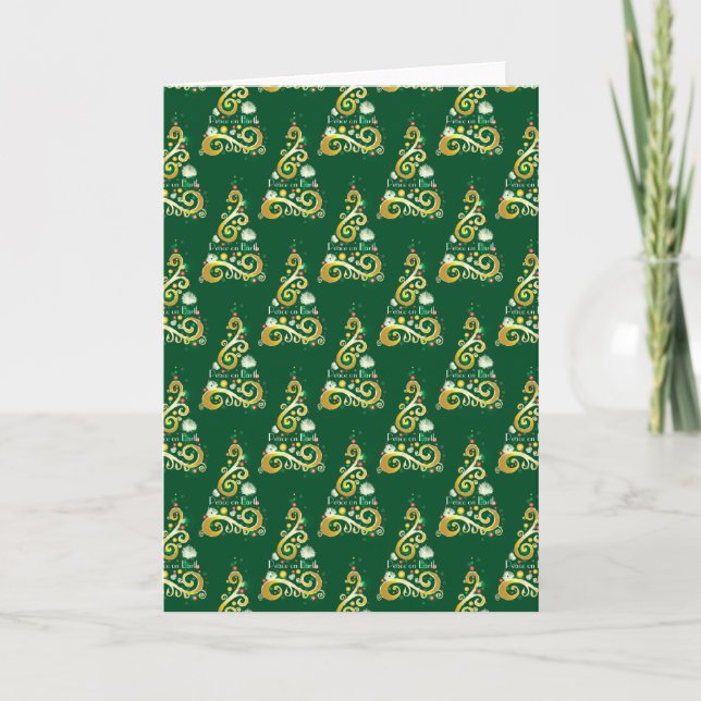 Abstract green and gold Christmas tree pattern Holiday Card (Front)