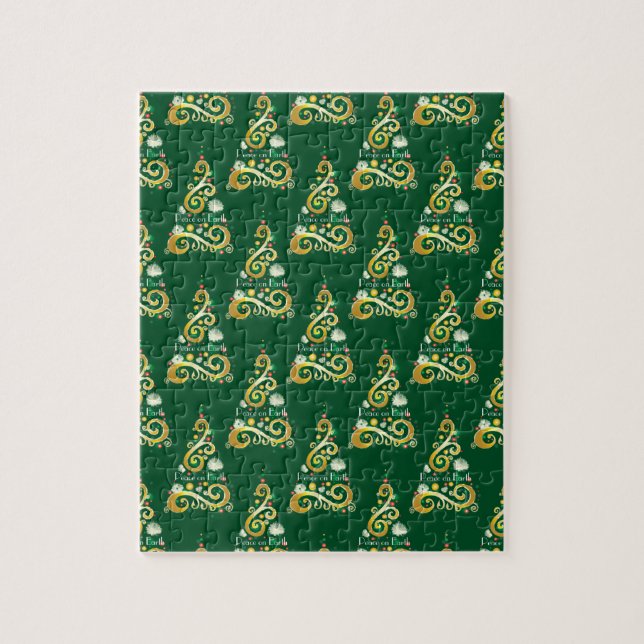 Abstract green and gold Christmas tree pattern Jigsaw Puzzle (Vertical)