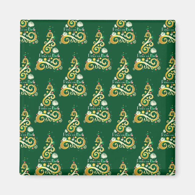 Abstract green and gold Christmas tree pattern Magnet (Front)