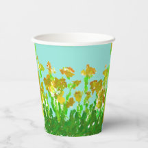 Abstract Green and Gold Floral Paper Cups