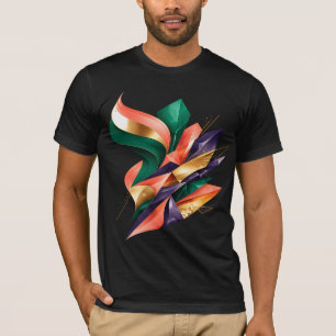 Abstract Green and Gold Geometric Shard Design T-Shirt