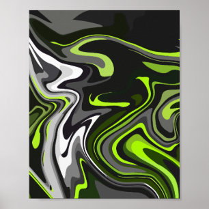 Abstract Green and Grey Fluid Art with Bold Swirls Poster