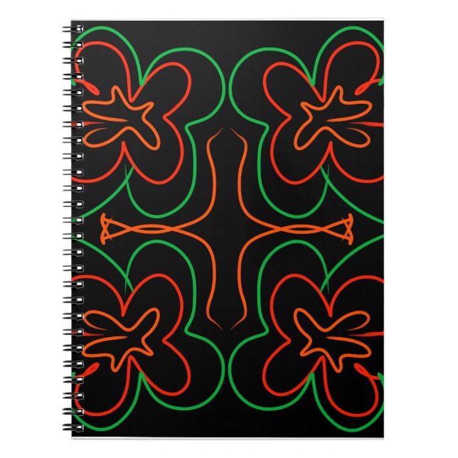 Abstract green and orange flowers design notebook (Front)