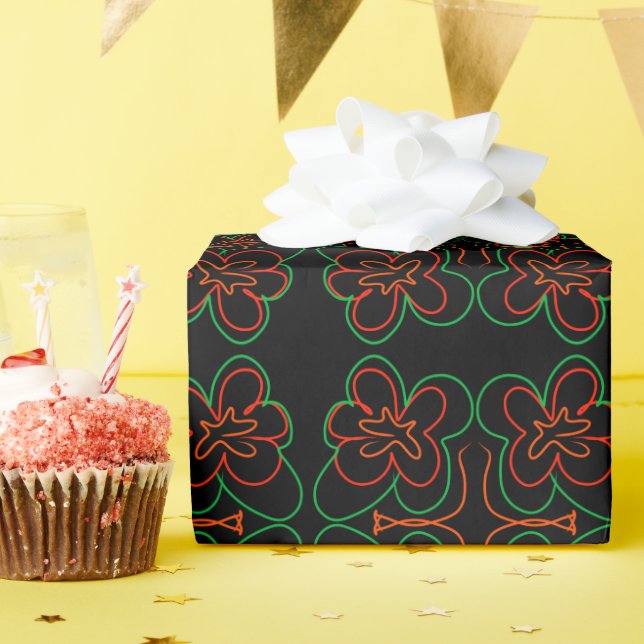 Abstract green and orange flowers design wrapping paper (Birthday Party)