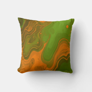 Abstract Green and Orange Swirl Modern Art Cushion