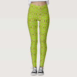 Abstract Green and Pink Pattern with Squares Leggings