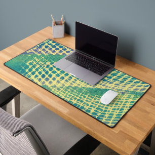 Abstract Green and Purple on Yellow Desk Mats
