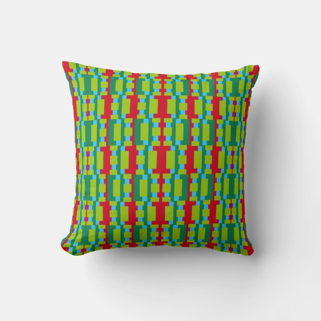 Abstract Green and Red Pattern with Blue Accents Cushion (Front)