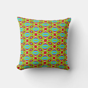 Abstract Green and Red Pattern with Red Circles Cushion