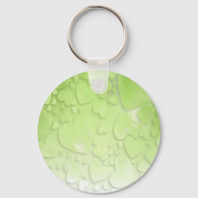 Abstract green and white hearts key ring (Front)