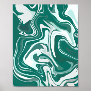 Abstract Green and white Marble Swirl Poster