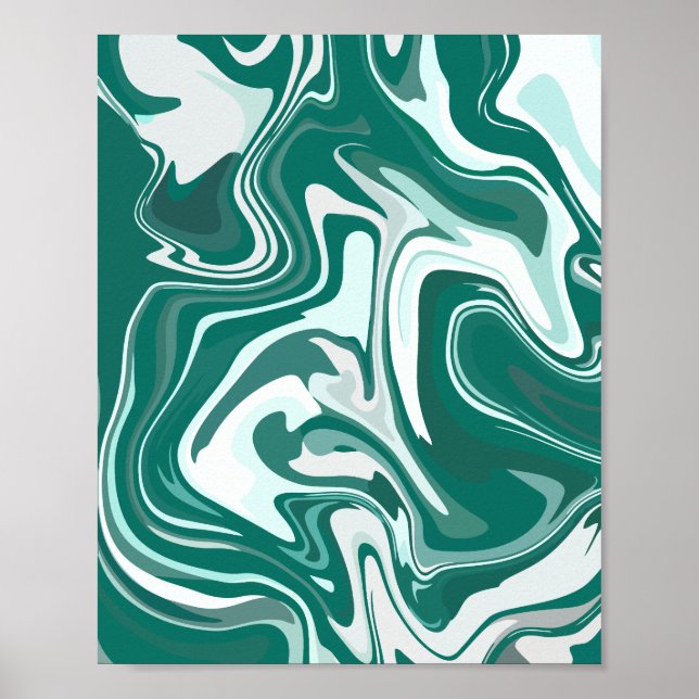 Abstract Green and white Marble Swirl Poster (Front)