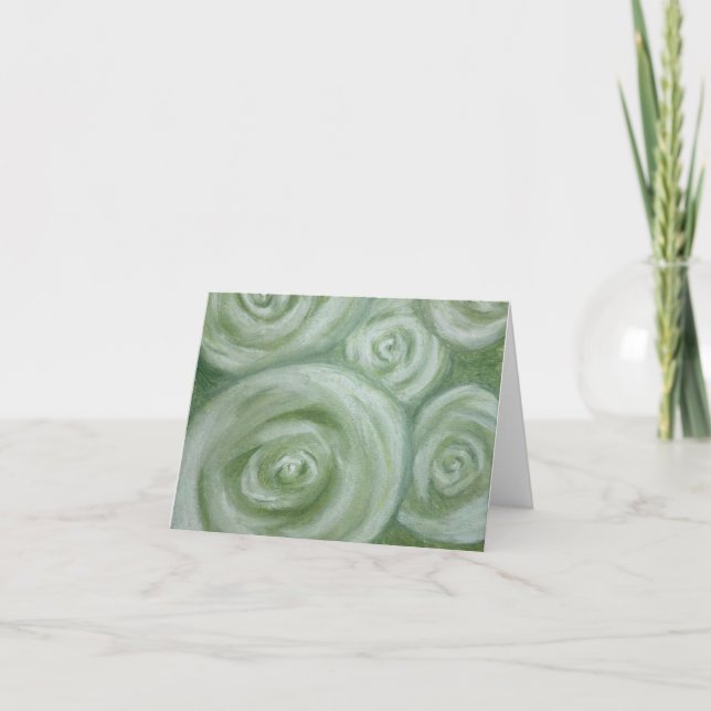 Abstract Green and White roses hand-drawn Thank You Card (Front)