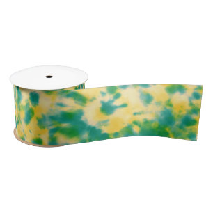 Abstract Green and Yellow Watercolor Tie Dye Satin Ribbon