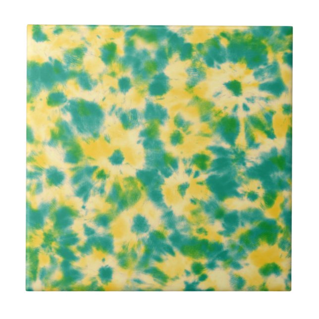Abstract Green and Yellow Watercolor Tie Dye Tile (Front)