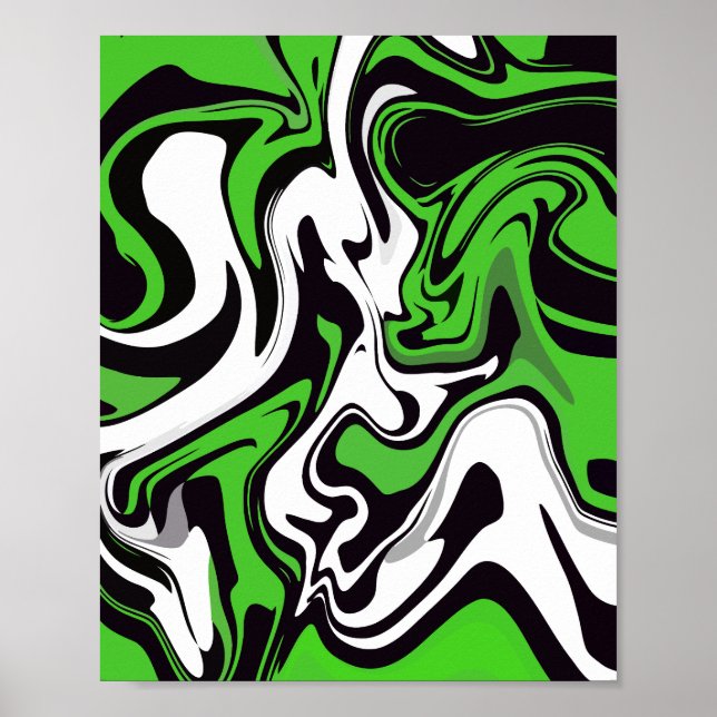 Abstract Green, Black and white Fluid Art Poster (Front)