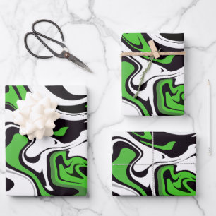 Abstract Green, Black and white Fluid Art Wrapping Paper Sheet